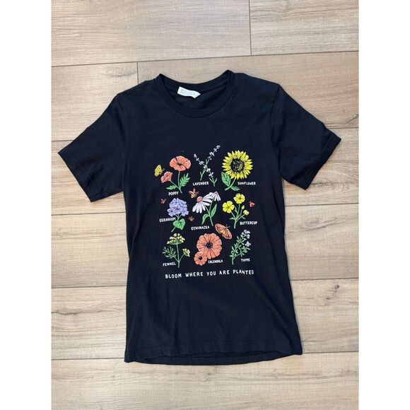 Bloom Where You are Planted Graphic Tee Women’s Basic Floral T-shirt Tee Small S - Picture 2 of 2